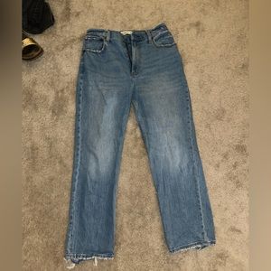 The Ankle Straight Ultra High Rise with distressed ankle